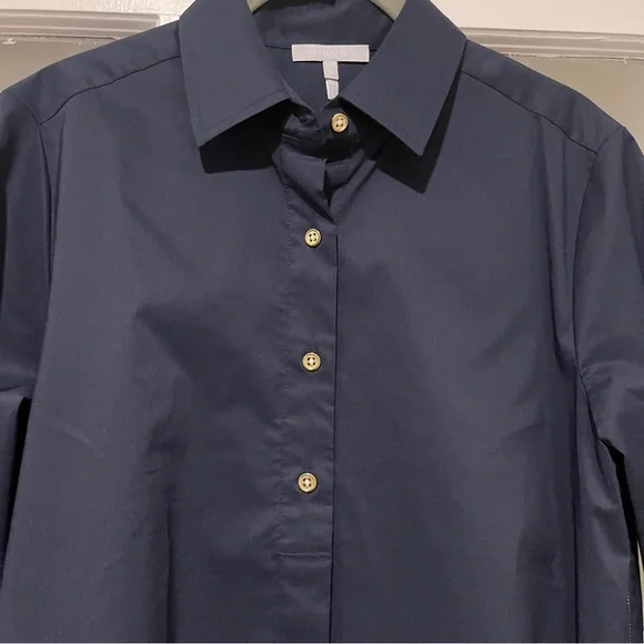 Hinson Wu Savannah Shirt Blouse Side Zippers French Cuff 3/4 Sleeves Navy Sz S - Picture 2 of 14